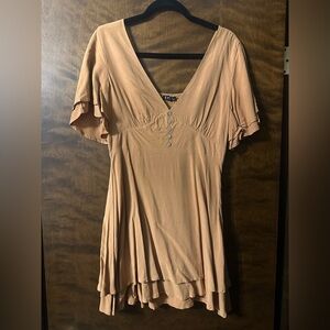 Women's Midi Dress with Flutter Sleeves in Peach
